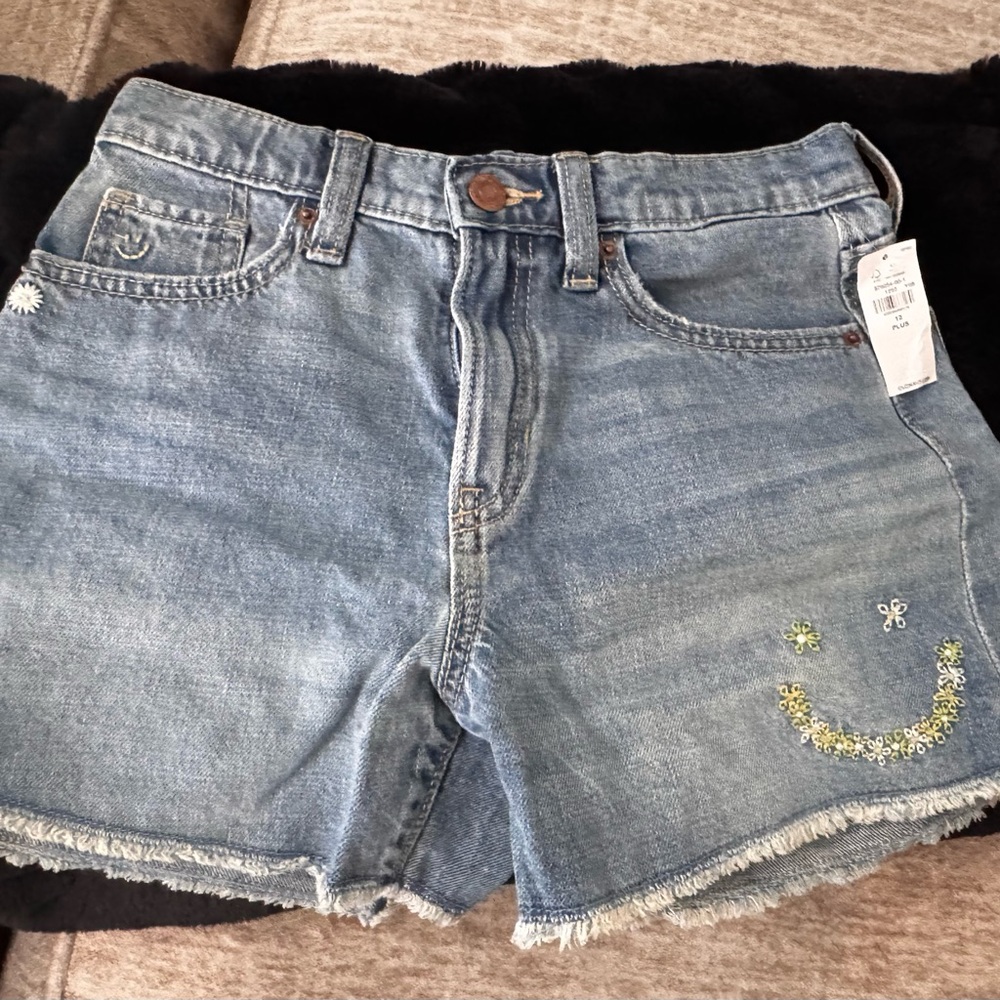 Old Navy Kids Denim Blue Shorts with Smiley Design    girls plus size 12